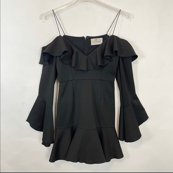 NICHOLAS size 4 Black Off-The-Shoulder Ruffle Mini Dress party cocktail - Picture 2 of 8
